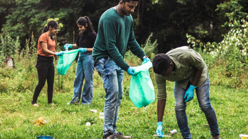 picking up trash