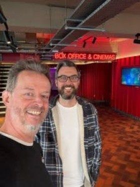 Contest winner David Tregoning with The Cue Tube founder Bryan Waters